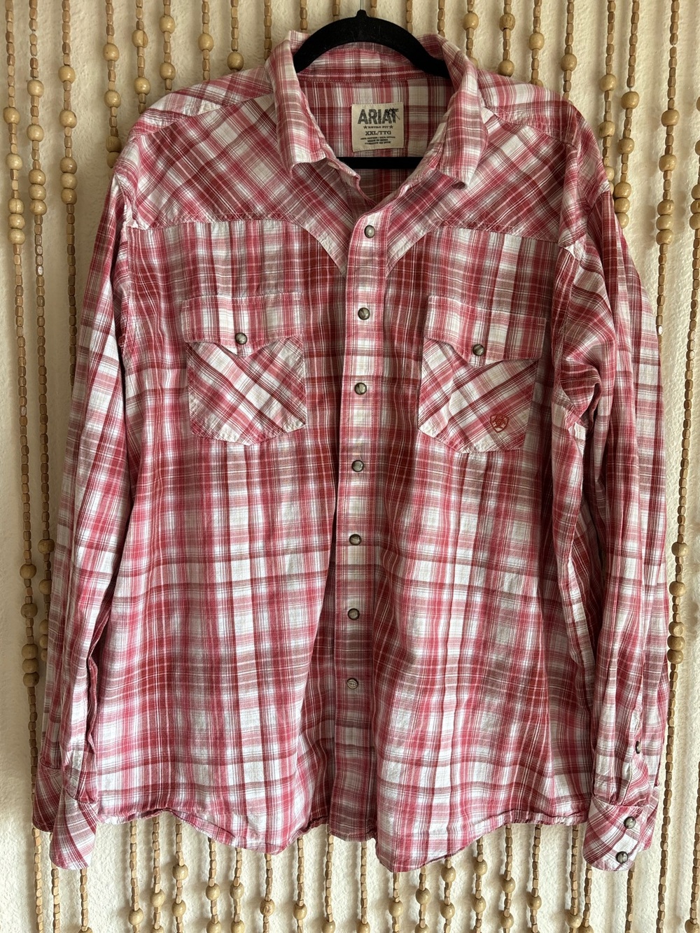 Arita. red White Plaid Western Work Wear Casual Snap Button Down Cotton XXL